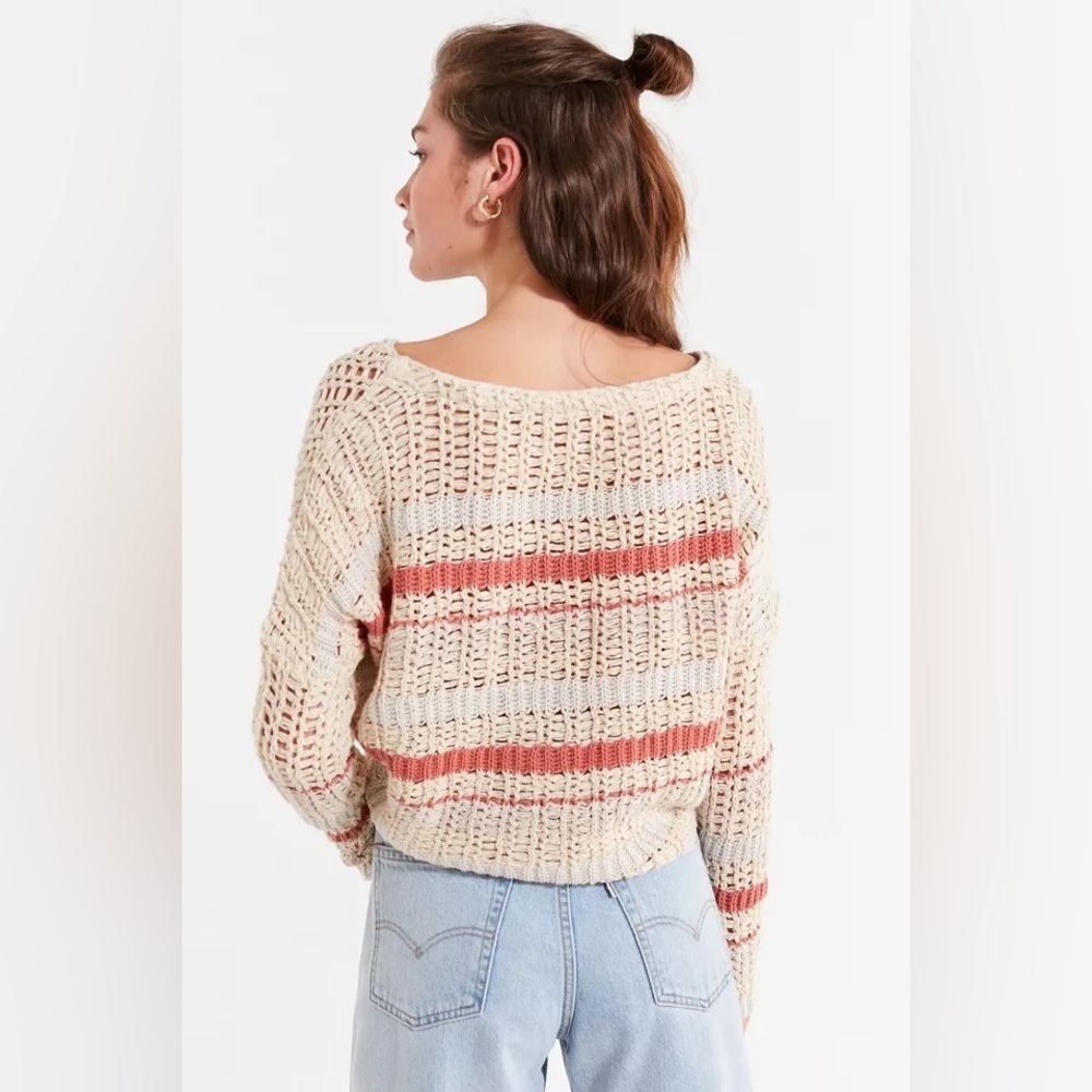 Urban Outfitters Striped Open Knit Cropped Sweater Cotton Blend X-Small
